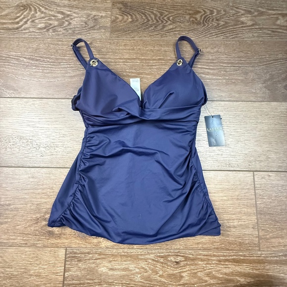 Lauren Ralph Lauren Beach Club Solid Underwire Tankini Top, Navy, Size 8, NWT - Picture 1 of 12